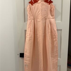 Fans Mon Peach Dress with Red Floral Accents